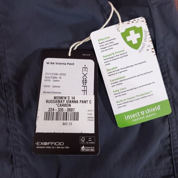 NWT Exofficio Womens Size 14 Bugsaway Vianna Pants Gray Roll Up Leg Stretch - Picture 9 of 15